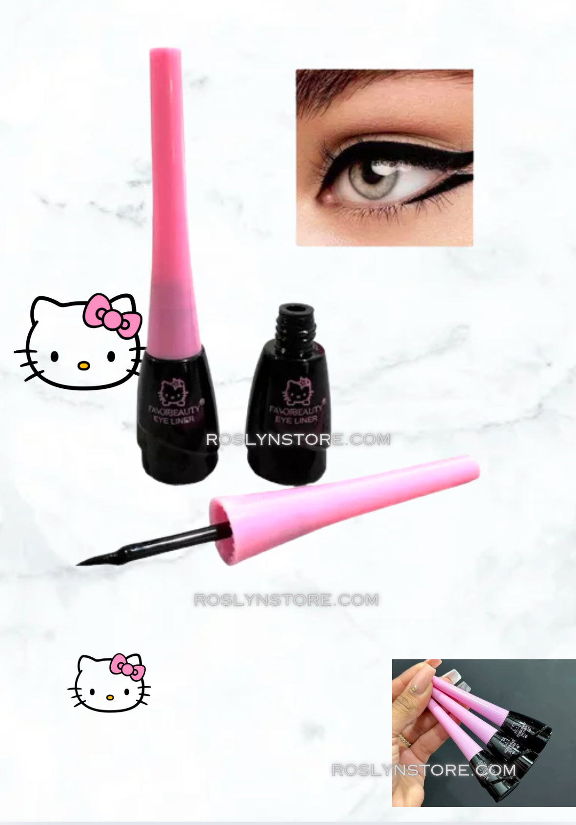 Eyeliner kitty black color (pink   Box) 24 pcs  - waterproof