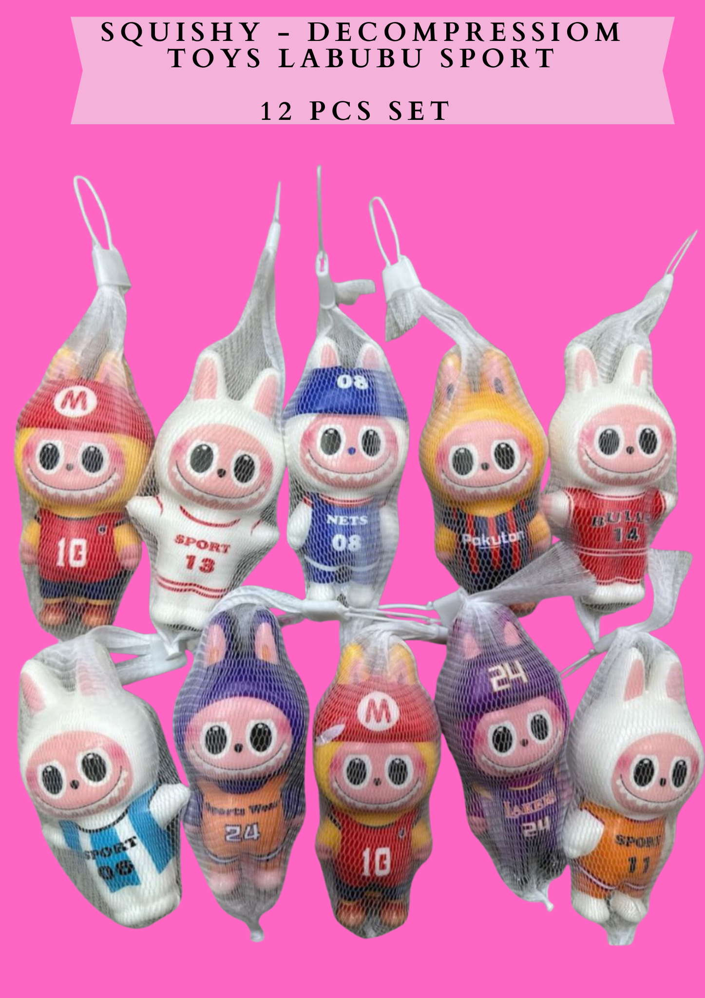 squishy - decompressiom toys labubu sport   -12 pcs set