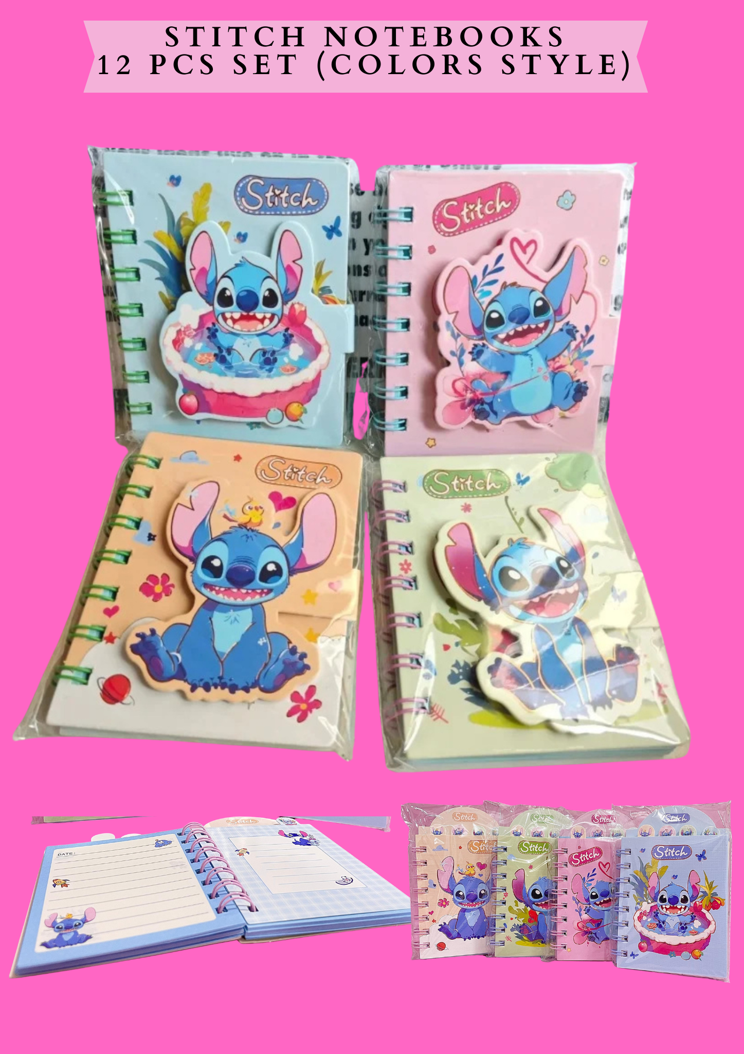 STITCH NOTEBOOKS 12 PCS SET (COLORS STYLE)