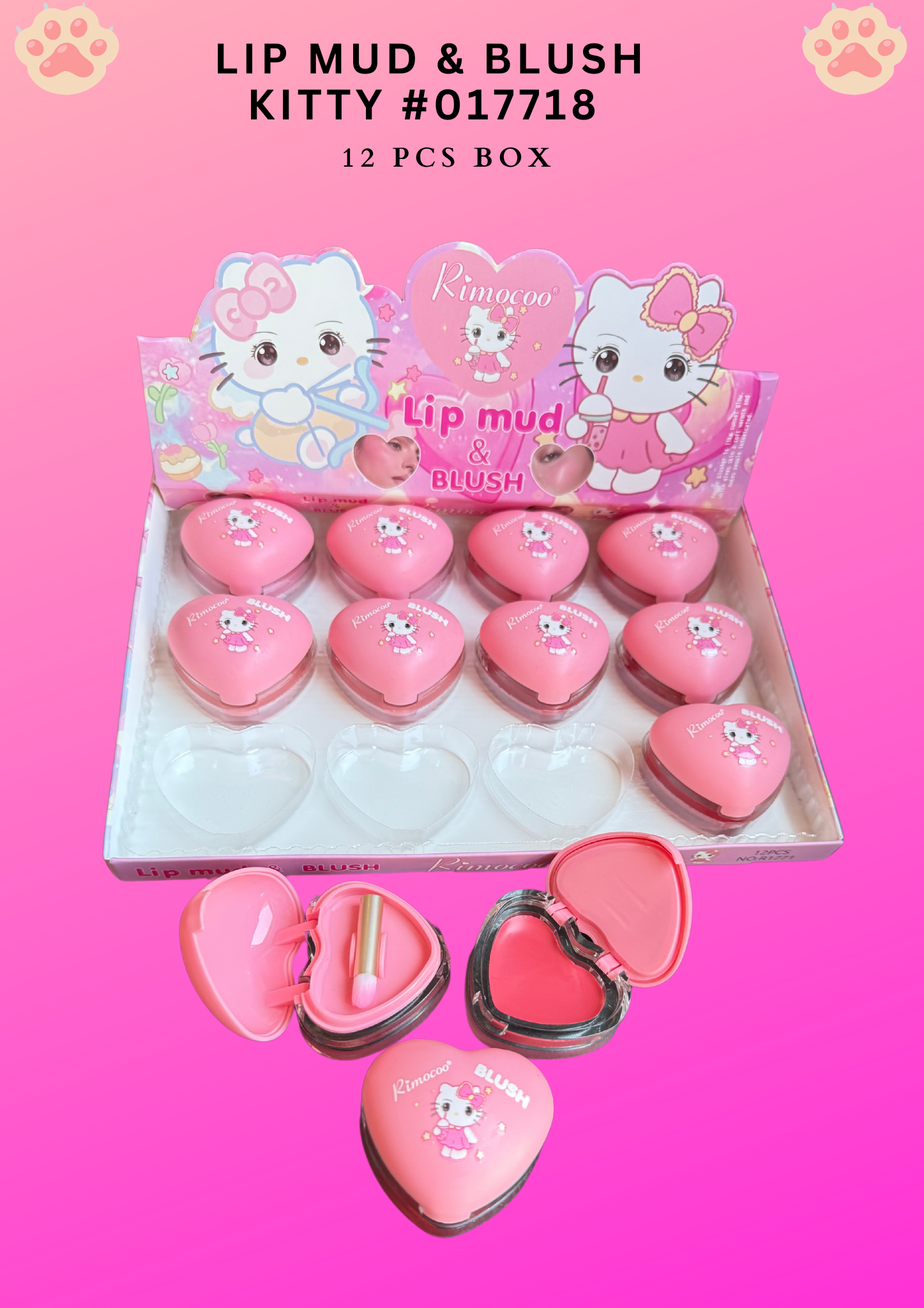 LIP MUD & BLUSH  KITTY ( #017749)-  12 PCS BOX