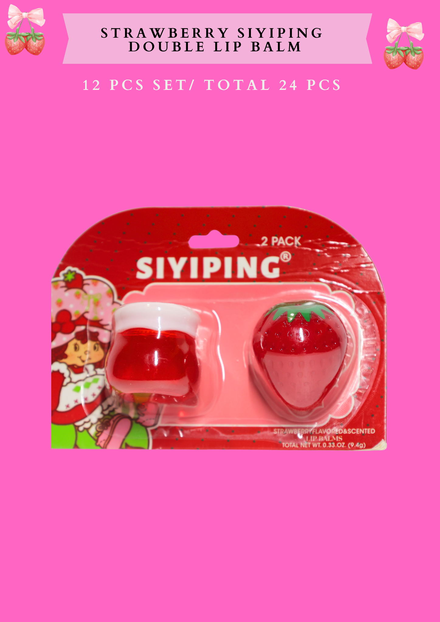 STRAWBERRY SIYIPING DOUBLE LIP BALM (12 PCS SET/ TOTAL 24 PCS)