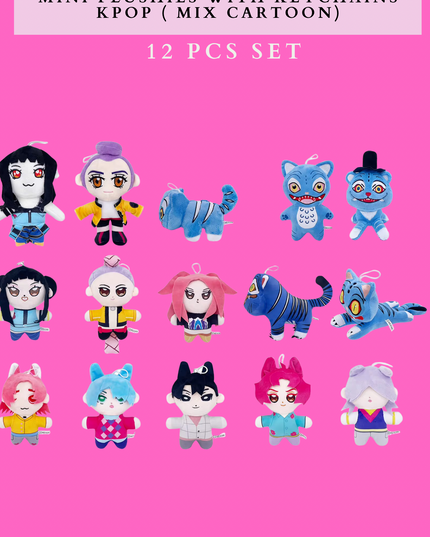 MINI PLUSHIES WITH KEYCHAINS КРОР ( MIX CARTOON) 12 PCS SET