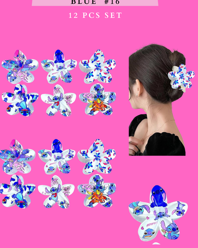 HAWAIIAN HAIR CLAW (BLUE #16 )- (12 PCS SET)