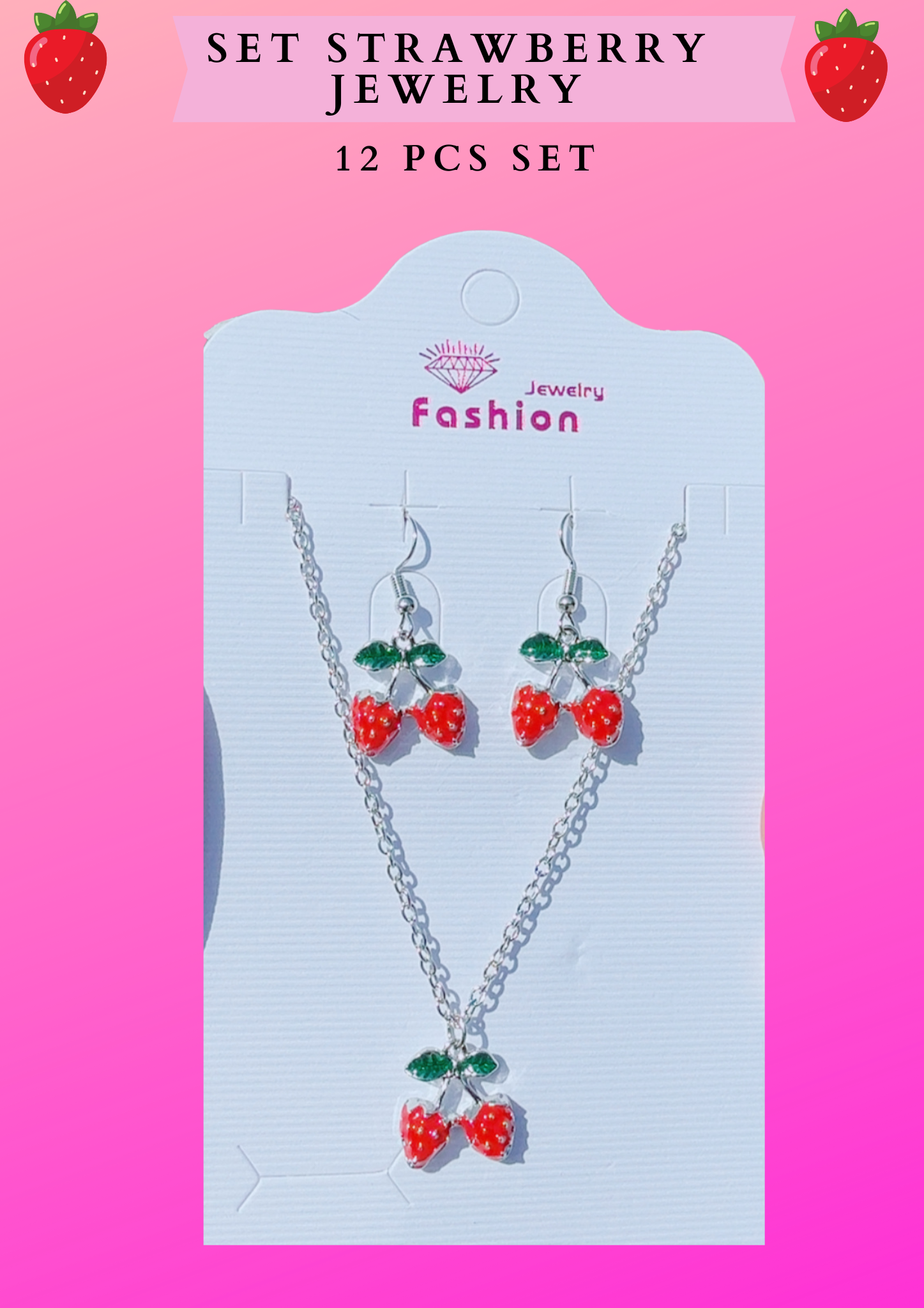 SET STRAWBERRY JEWELRY - 12 PCS SET