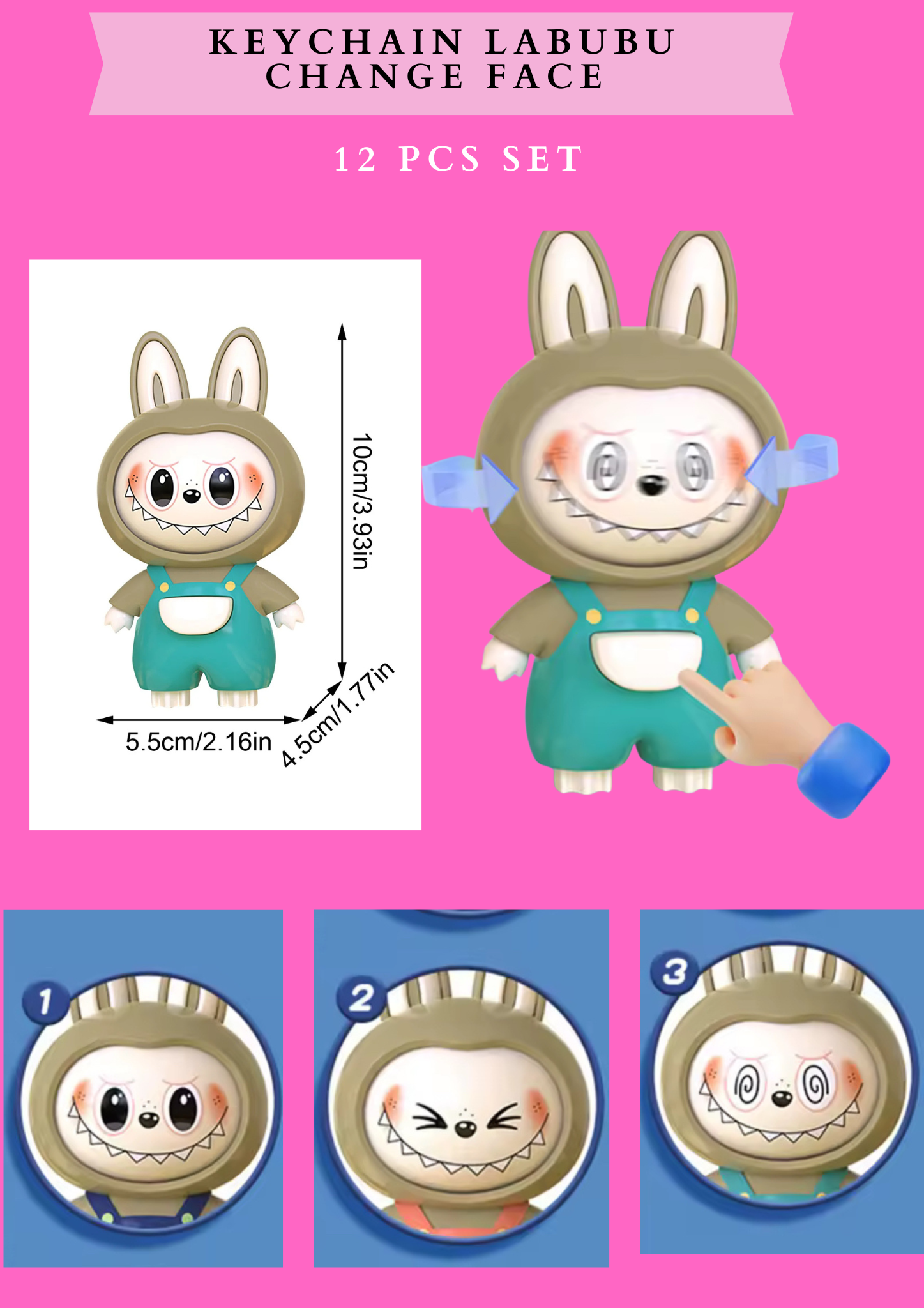 KEYCHAIN LABUBU CHANGE FACE -12 PCS SET