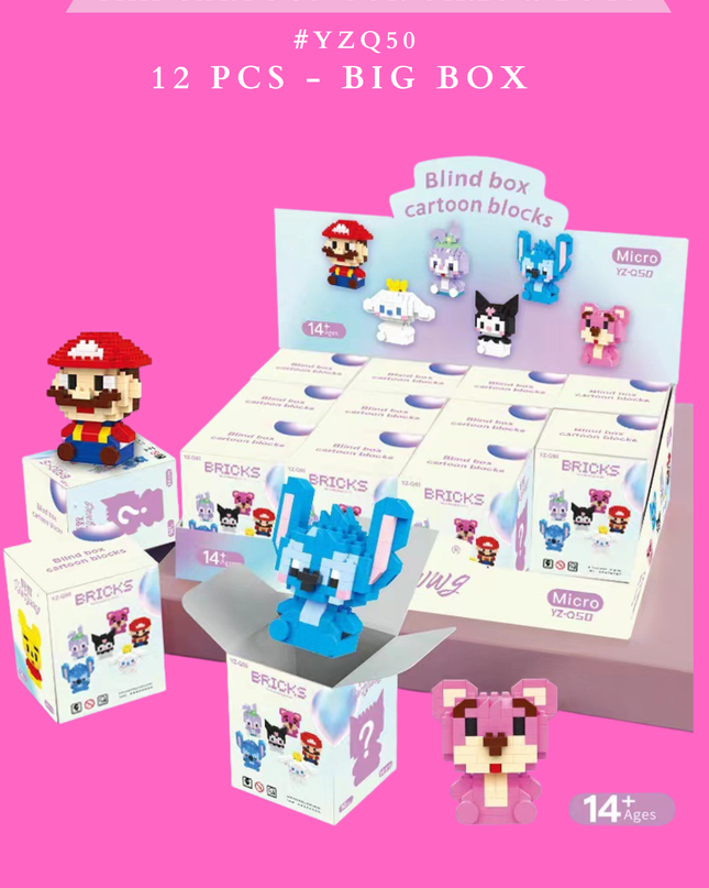 BLIND BOX CARTOON BLOCKS MIX CARTOON FOR GIRLS & BOYS #Y ZQ50 -12 PCS - BIG BOX