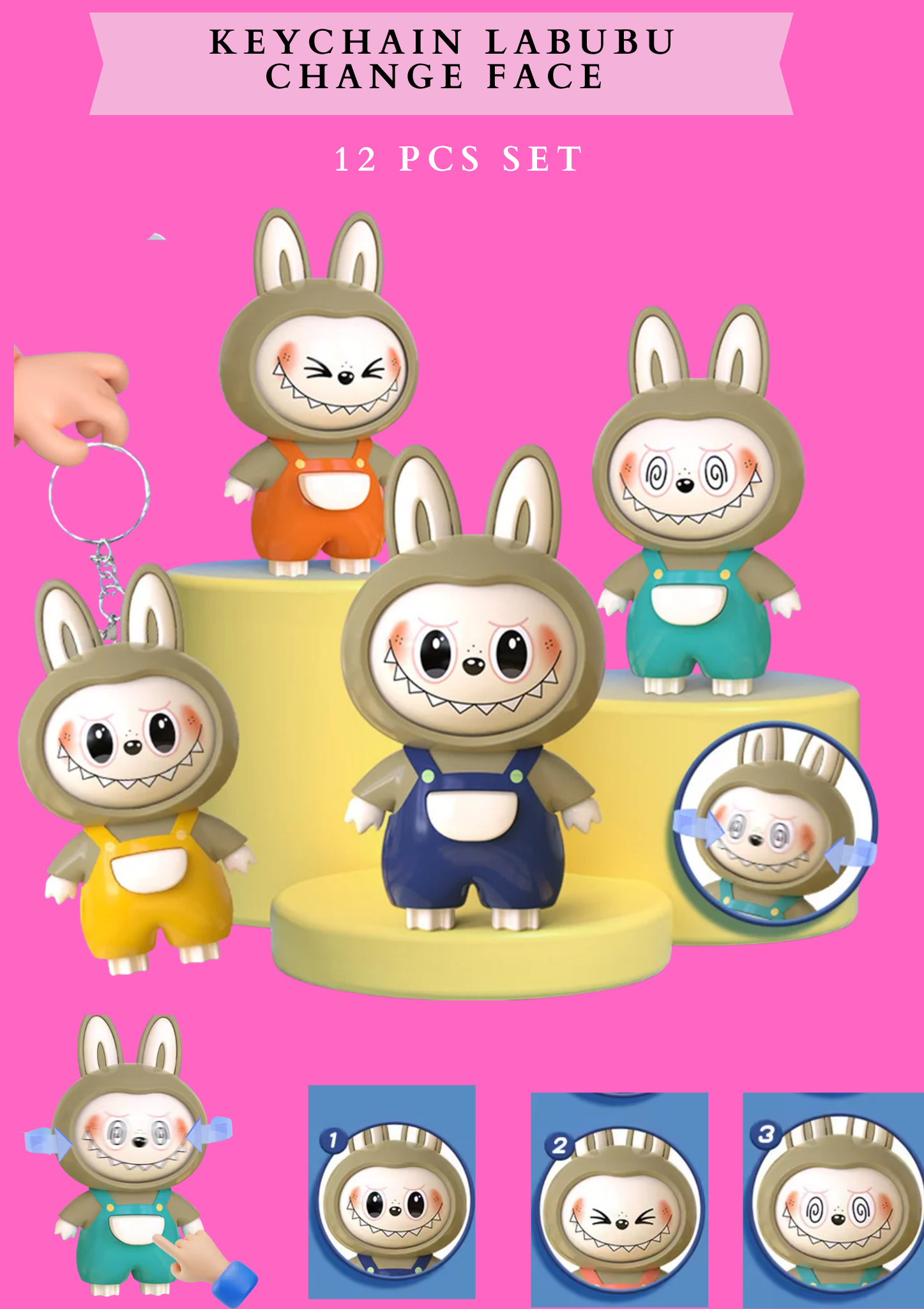 KEYCHAIN LABUBU CHANGE FACE -12 PCS SET