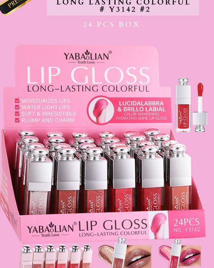 YABAOLIAN SHINE LIPGLOSS LONG LASTING COLORFUL # Y3142 #2 ( 24 pcs box)