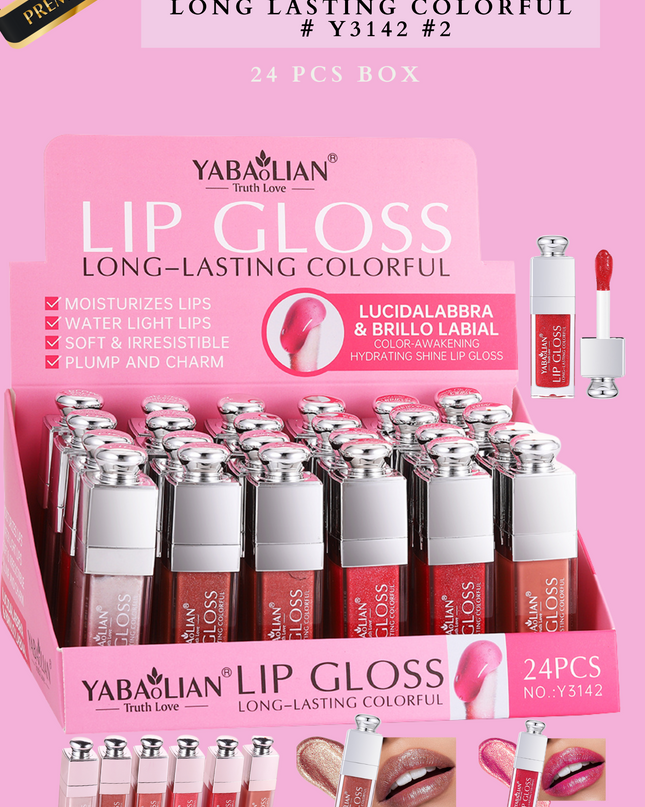 YABAOLIAN SHINE LIPGLOSS LONG LASTING COLORFUL # Y3142 #2 ( 24 pcs box)
