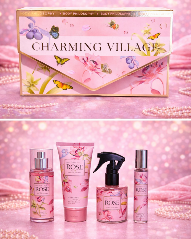 SET PERFUME with gift box - 4  pcs - pink  - FANTASY ROSE