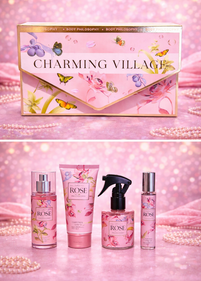 SET PERFUME with gift box - 4  pcs - pink  - FANTASY ROSE