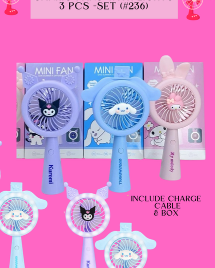 SANRIO FANS WITH LIGHTS 3 PCS -SET (#236)