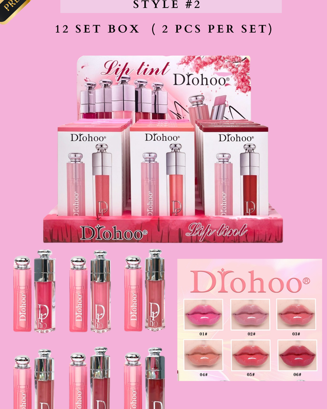 DIOHOO LIP TINT DUO STYLE #2- (12 SET BOX )( 2 PCS PER SET)