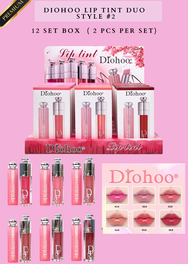 DIOHOO LIP TINT DUO STYLE #2- (12 SET BOX )( 2 PCS PER SET)