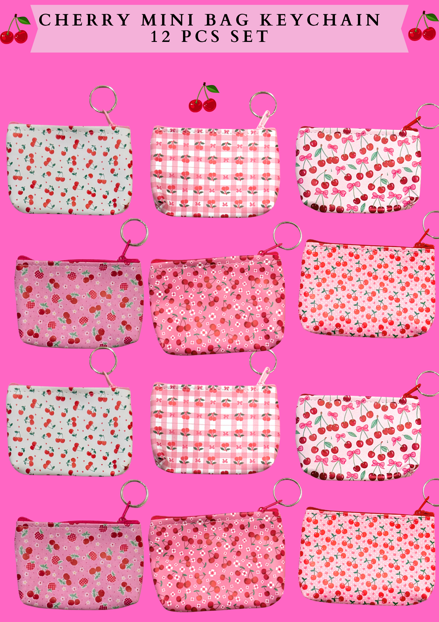 CHERRY MINI BAG KEYCHAIN _12 PCS SET