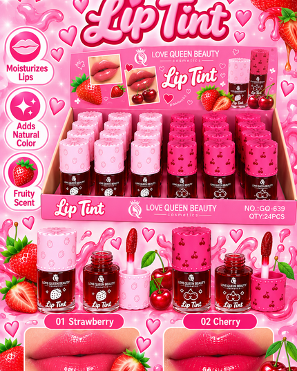 LIP TINT -LOVE QUEEN BEAUTY - Cherry & strawberry -24PCS Cod (GQ-639)