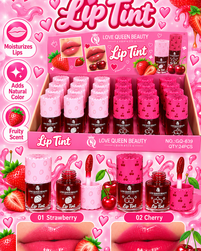 LIP TINT -LOVE QUEEN BEAUTY - Cherry & strawberry -24PCS Cod (GQ-639)