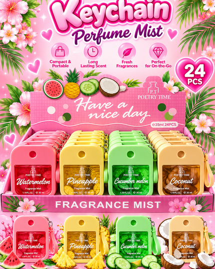 PERFUME KEYCHAIN 35 ml- 24 pcs box - HAVE A NICE DAY( pink box)