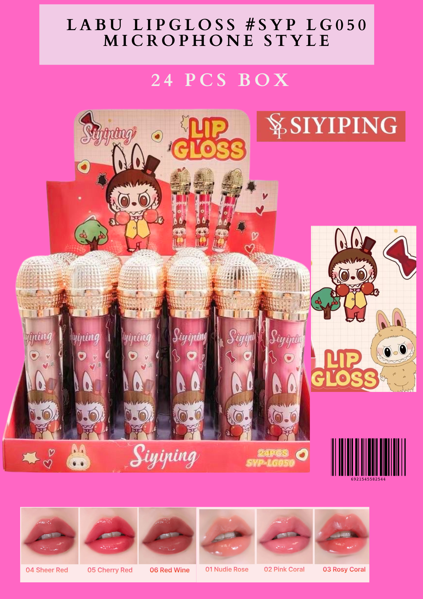 LABU LIPGLOSS  (#SYP LG050) MICROPHONE STYLE 24 PCS BOX