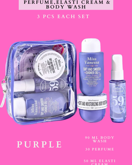 MISS VANESSA TRAVEL SET PERFUME, ELASTI CREAM & BODY WASH (BUNDLE 4 SET )- EACH SET HAVE 3 PCS