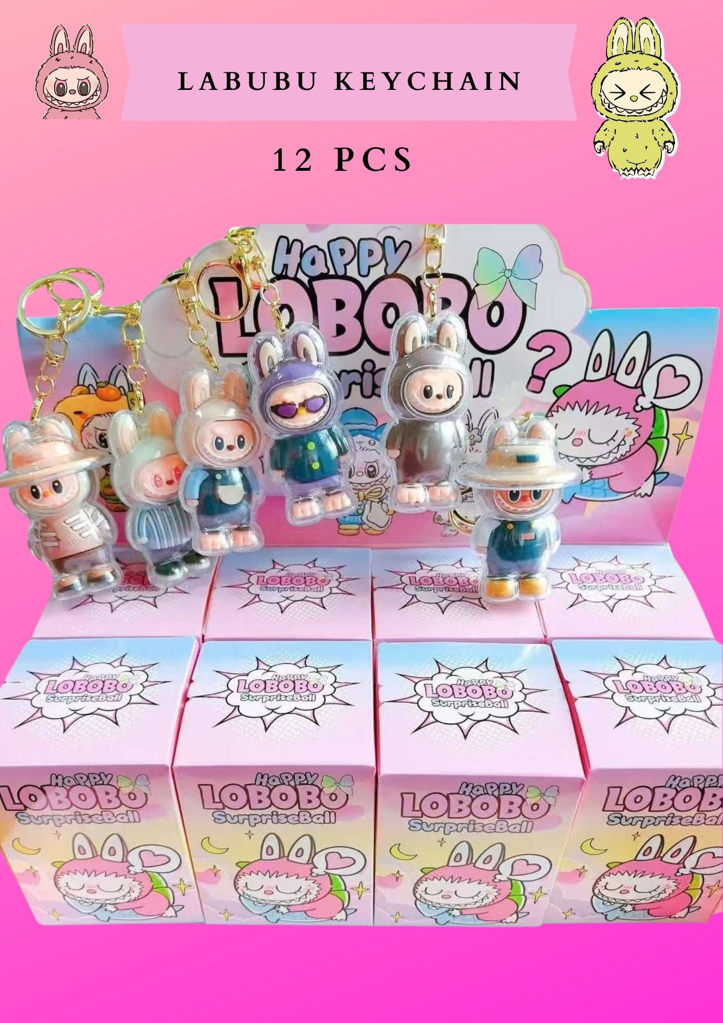 Labubu keychain- surprise box ( 12 pcs set)