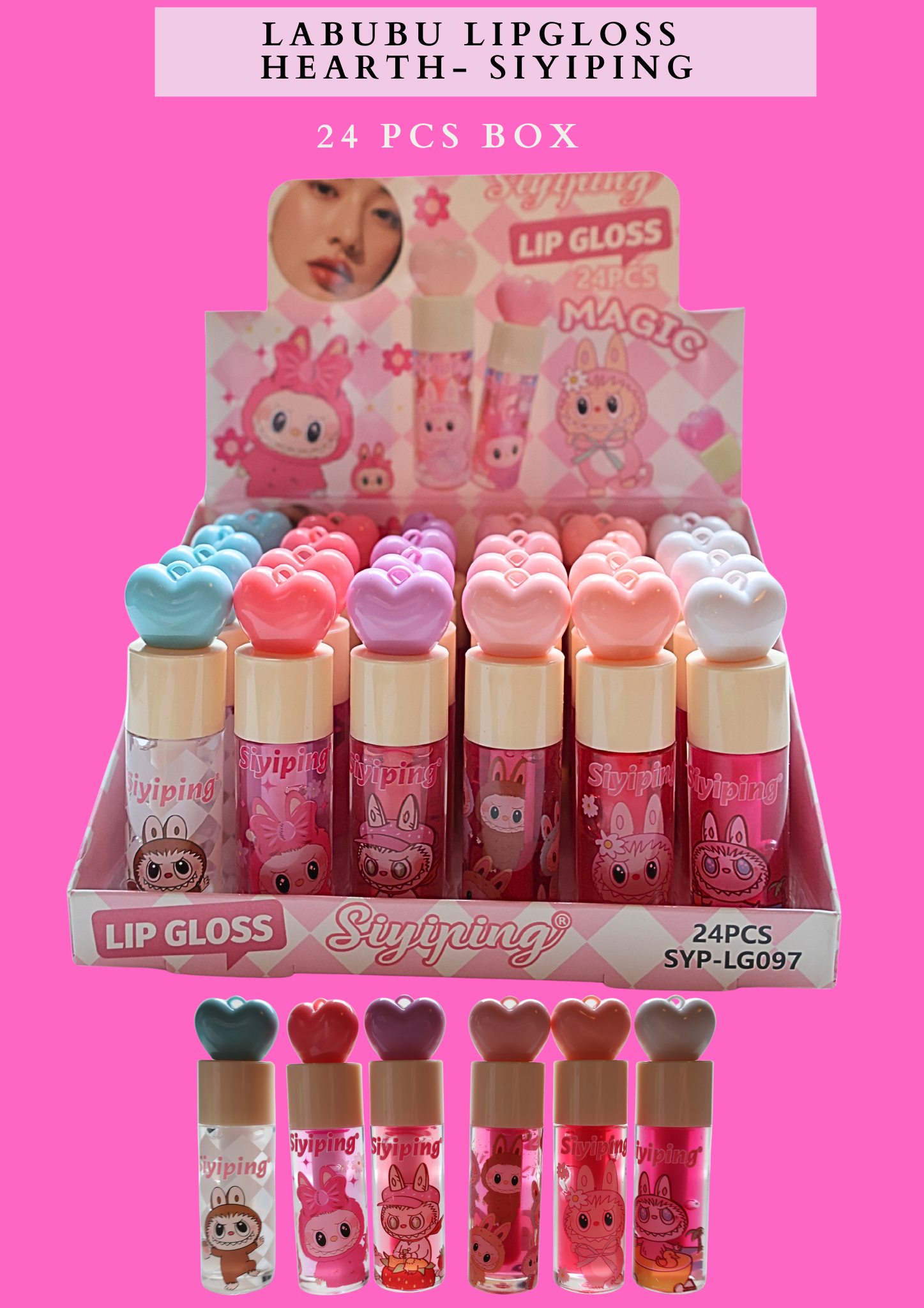 LABUBU LIPGLOSS HEARTH- SIYIPING 24 PCS BOX LIP GLOSS- #LG097