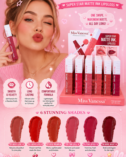 LIP GLOSS MATTE  MISS VANESSA -(24 PCS #M901)
