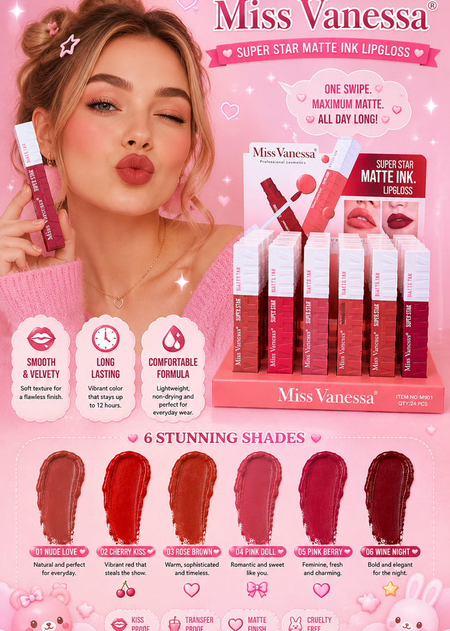 LIP GLOSS MATTE  MISS VANESSA -(24 PCS #M901)