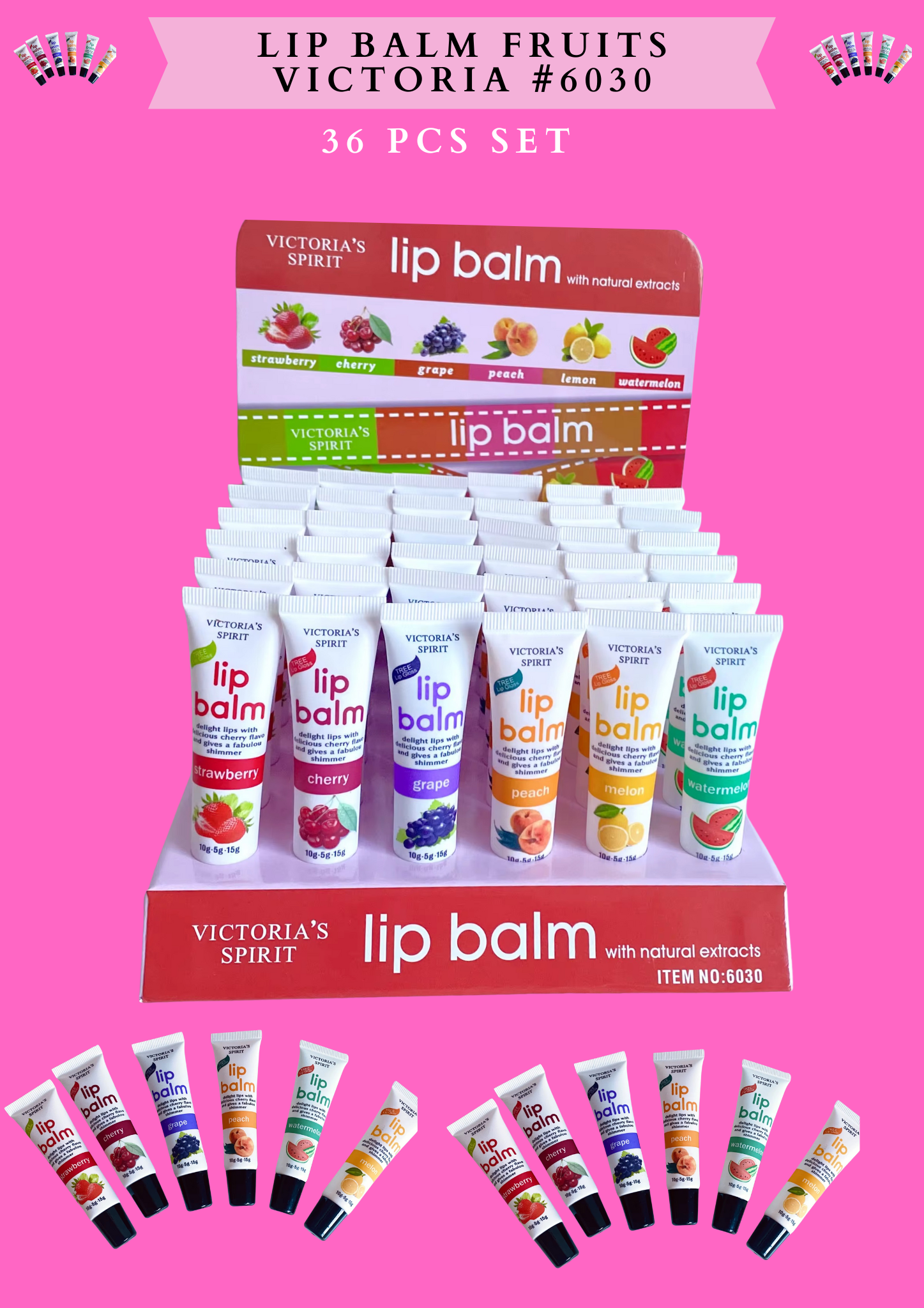 LIP BALM FRUITS VICTORIA #6030( 36 PCS SET)