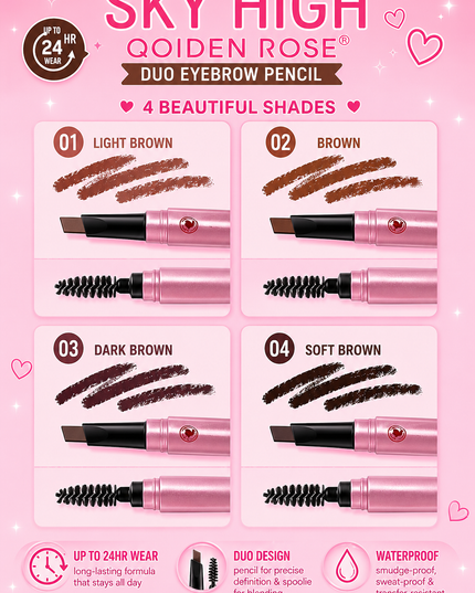SKY HIGH QOIDEN ROSE - RETRACTABLE DUO EYEBROW PENCIL & BRUSH - (72 pcs box)