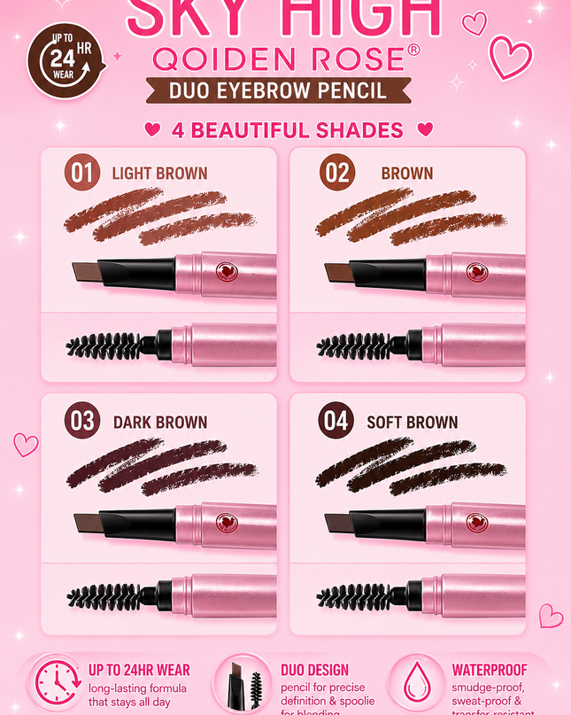 SKY HIGH QOIDEN ROSE - RETRACTABLE DUO EYEBROW PENCIL & BRUSH - (72 pcs box)