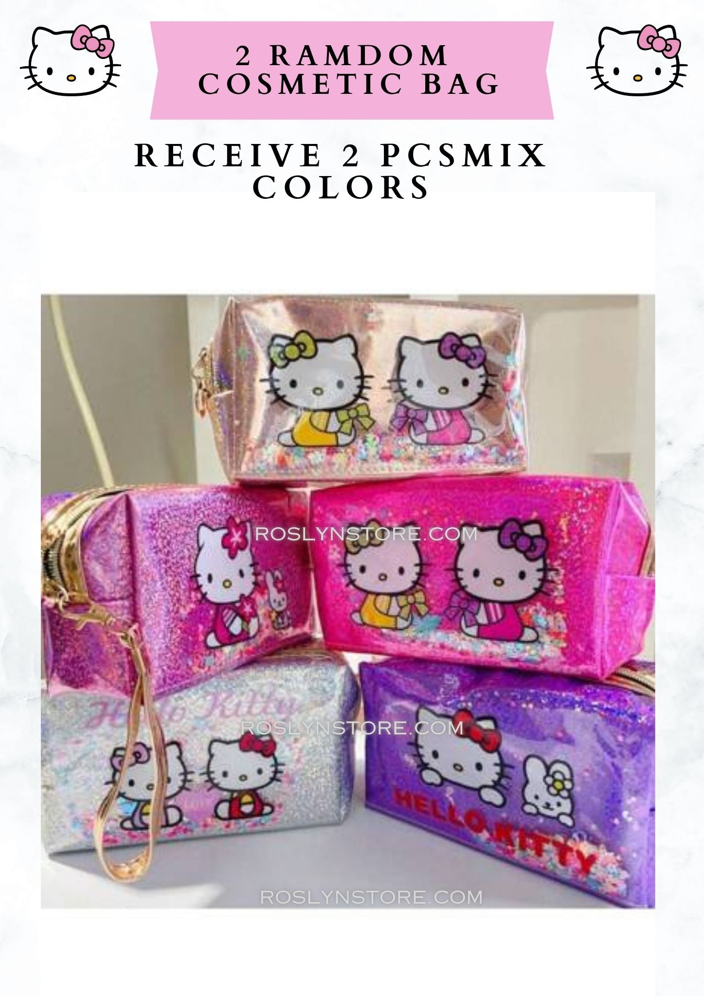 COSMETIC BAG kitty -2 PCS mix colors  ( 2 pcs set )