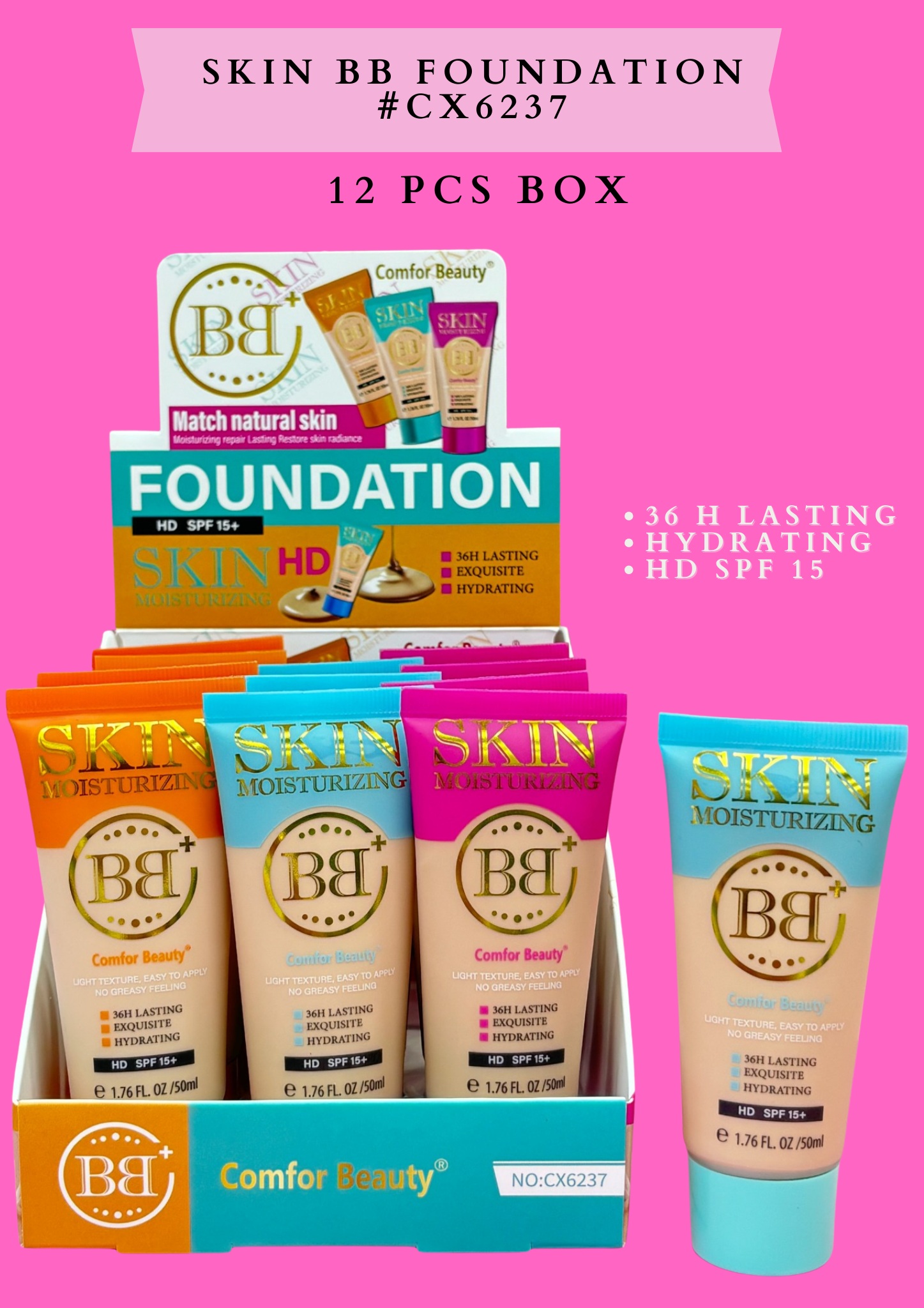 SKIN BB Cream ( match your skin) FOUNDATION ( #CX6237 ) - 12 PCS BOX