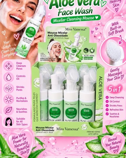 FACIAL WASH- ALOE VERA -MOUSSE MICELAR  -Miss Vanessa-12PCS -G3092 (L44)