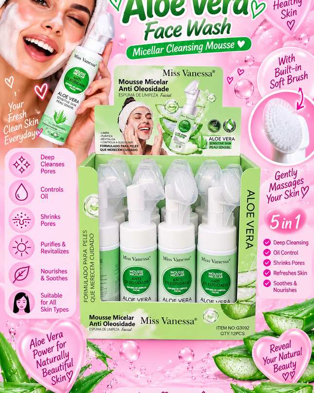 FACIAL WASH- ALOE VERA -MOUSSE MICELAR  -Miss Vanessa-12PCS -G3092 (L44)