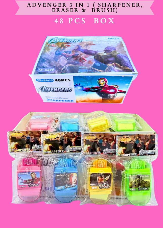 ADVENGER 3 IN 1 ( SHARPENER, ERASER & BRUSH) 48 PCS BOX
