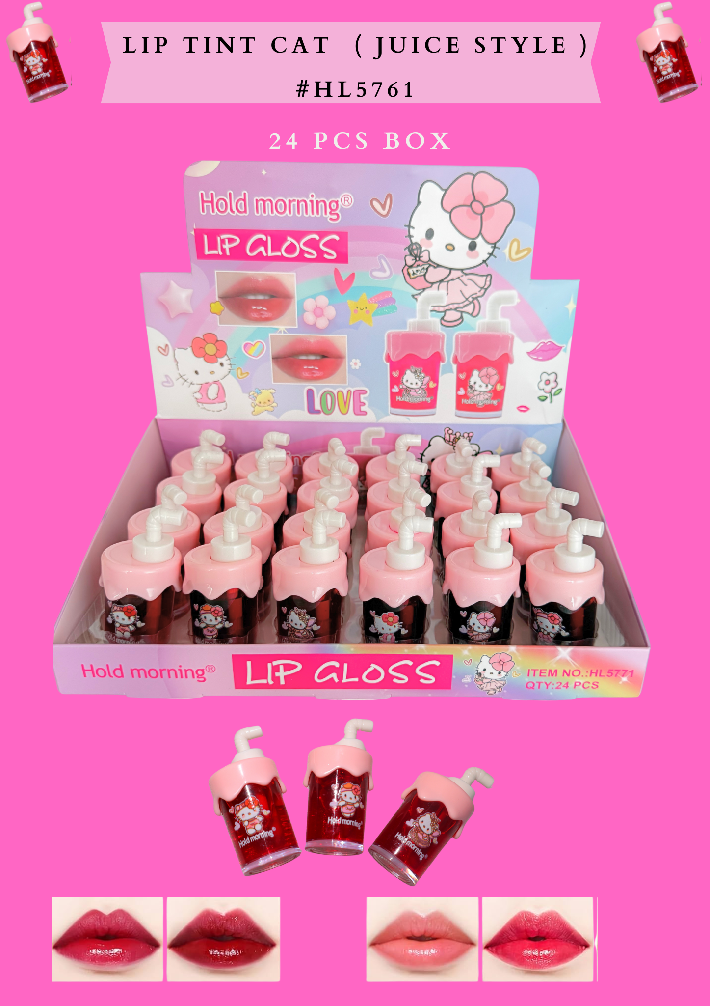 LIP TINT CAT (JUICE STYLE ) #HL5761 (24 PCS BOX)