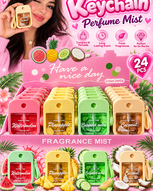 PERFUME KEYCHAIN 35 ml- 24 pcs box - HAVE A NICE DAY( pink box)