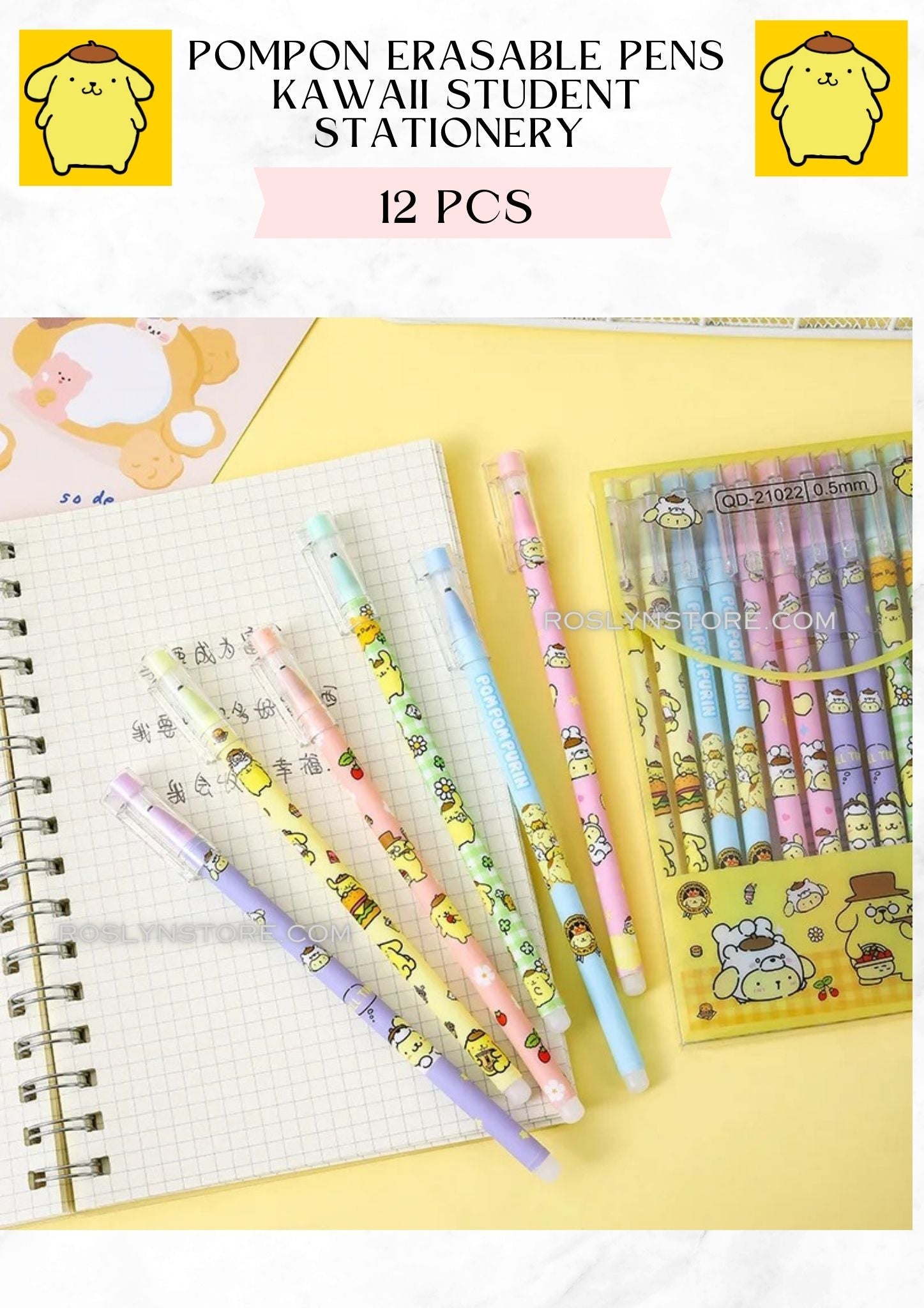 POMPOM ERASABLE PENS  -STUDENT STATIONERY (12 PCS box)