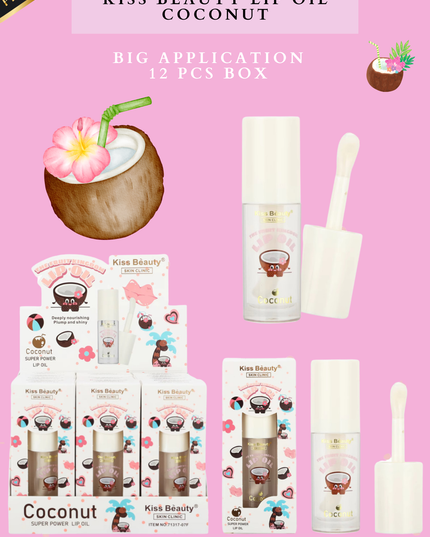 KISS  BEAUTY  LIP  OIL coconut - 12 pcs box ( big applicator)