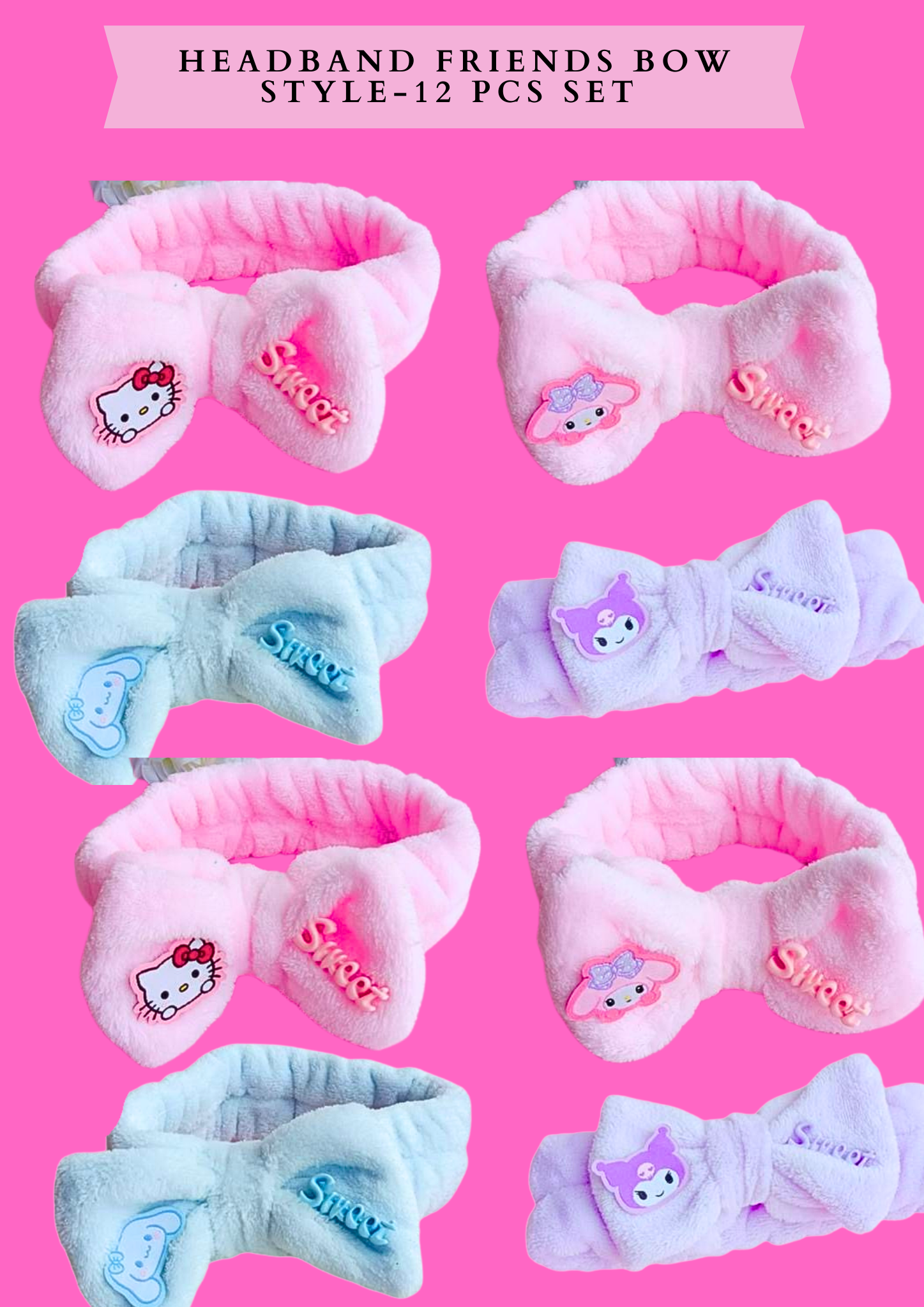 HEADBAND FRIENDS BOW STYLE- 12 PCS SET