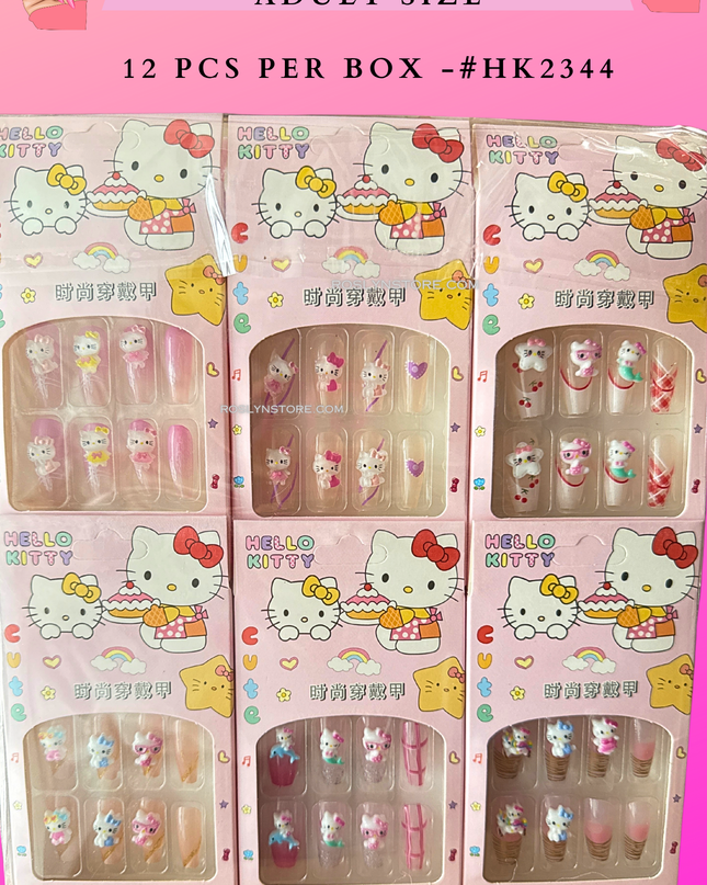 PRESS NAILS-  KITTY ( 12 pcs in a box)- Adult size