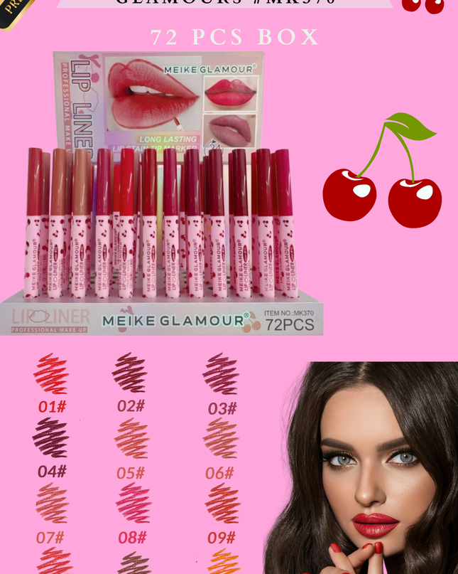 CHERRY LIP LINER MEIKE GLAMOURS # MK 370  -(72 PCS BOX)