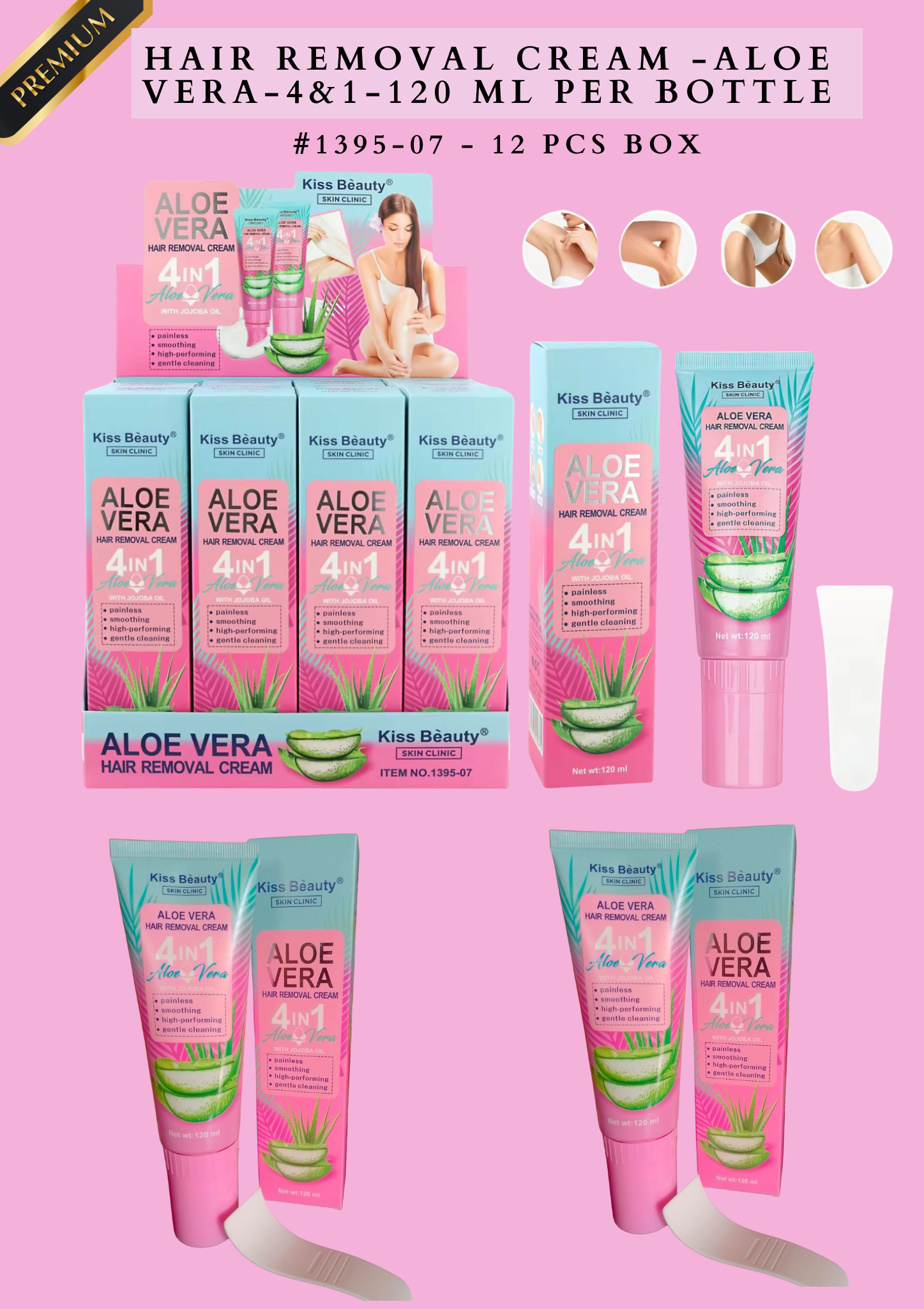 HAIR REMOVAL CREAM - ALOE VERA-120 ML PER BOTTLE #1395-07 - 12 PCS BOX