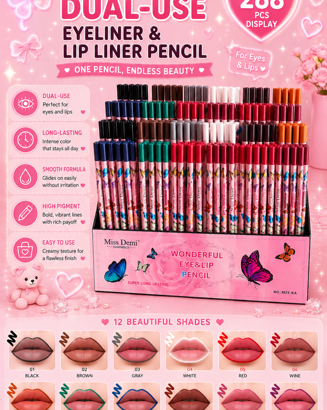 MISS DEMI -DUAL-USE EYELINER & LIP LINER PENCIL ( 288 pcs box)