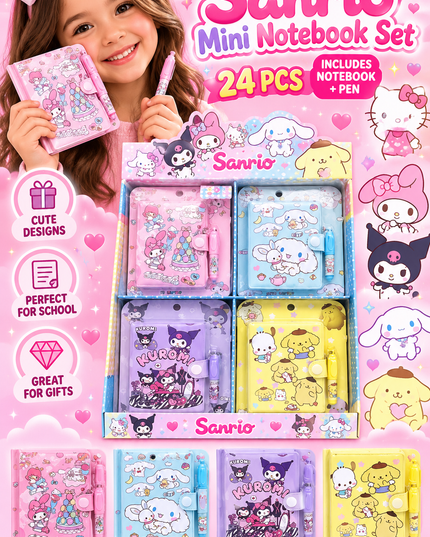 SANRIO NOTEBOOKS with pen  24  PCS display