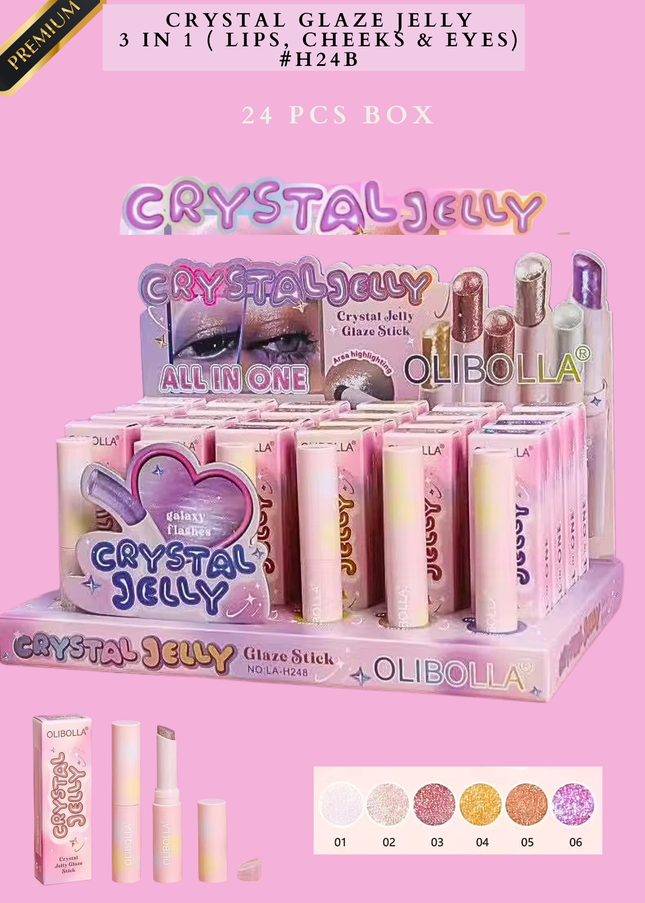 CRYSTAL GLAZE JELLY 3 IN 1 ( LIPS, CHEEKS & EYES) # H24B (24 PCS BOX)
