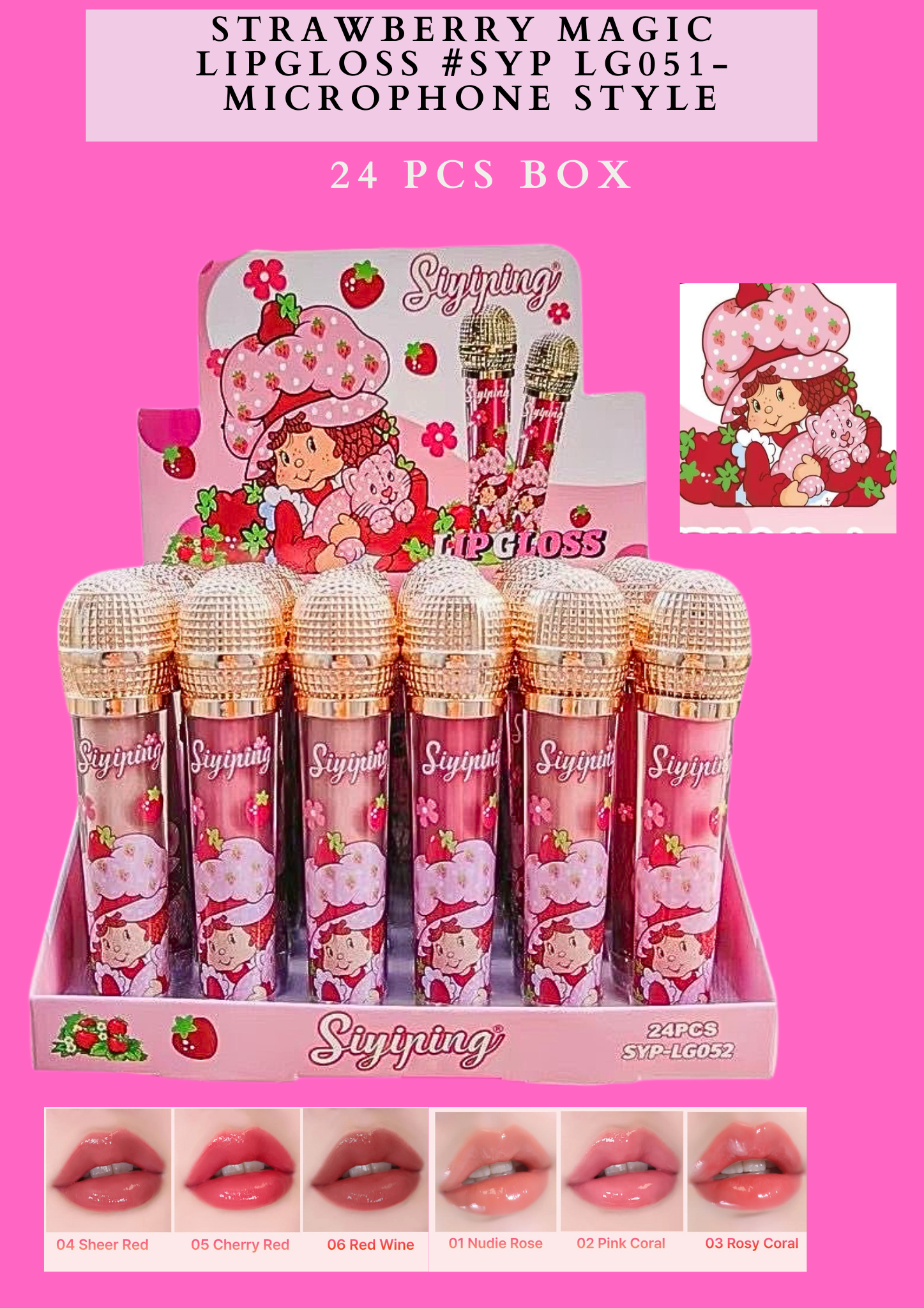 STRAWBERRY LIPGLOSS( #SYP LG051 )- MICROPHONE STYLE -24 PCS BOX