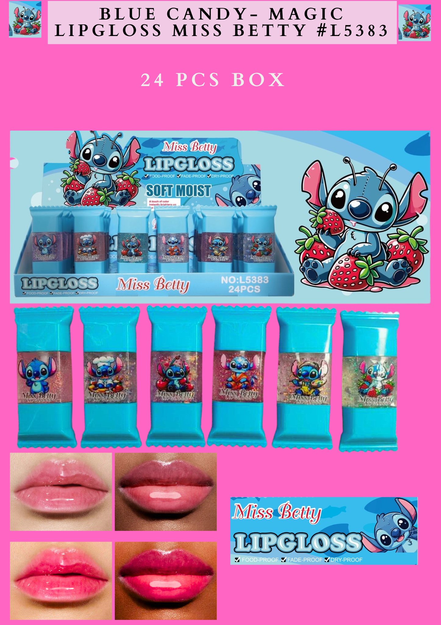 BLUE CANDY- MAGIC LIPGLOSS MISS BETTY( #L5383 )- 24 PCS BOX