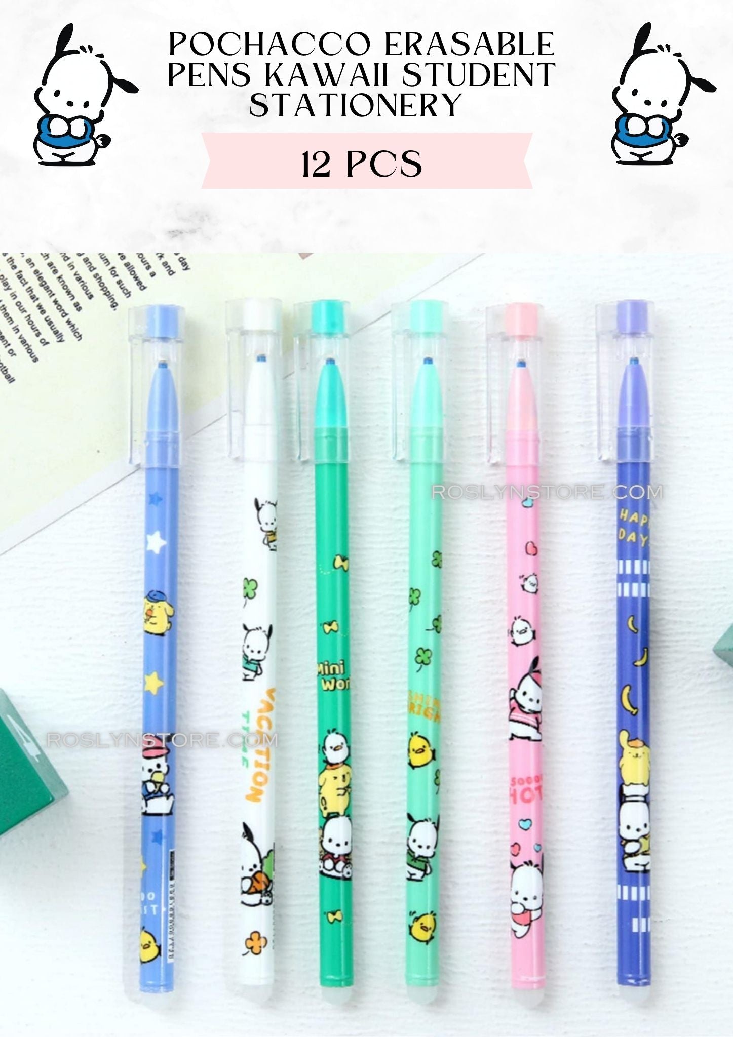 POCHACCO ERASABLE PENS  -STUDENT STATIONERY (12 PCS box)